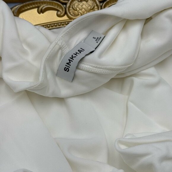 🆕 SIMKHAI 🧿 NWOT Acacia Draped Ruched Jersey Midi Dress, Ivory - Sz S - Picture 14 of 15